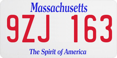 MA license plate 9ZJ163