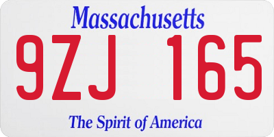 MA license plate 9ZJ165