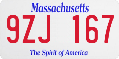 MA license plate 9ZJ167