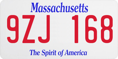 MA license plate 9ZJ168