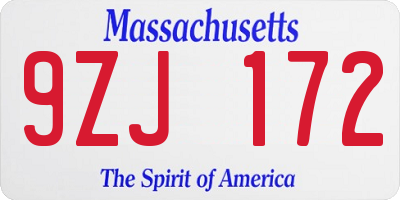 MA license plate 9ZJ172