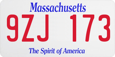 MA license plate 9ZJ173