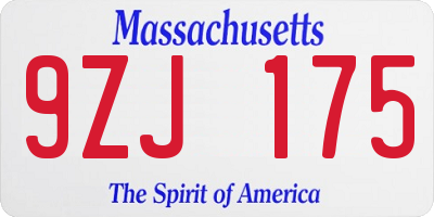 MA license plate 9ZJ175