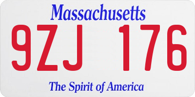 MA license plate 9ZJ176