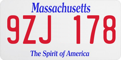 MA license plate 9ZJ178