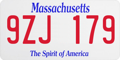 MA license plate 9ZJ179