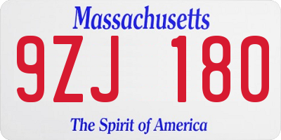 MA license plate 9ZJ180