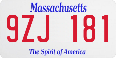 MA license plate 9ZJ181