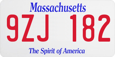 MA license plate 9ZJ182