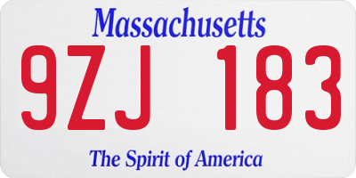 MA license plate 9ZJ183