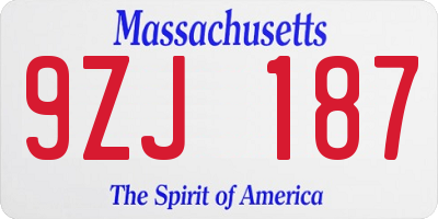 MA license plate 9ZJ187