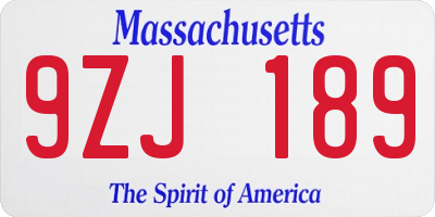 MA license plate 9ZJ189