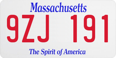 MA license plate 9ZJ191