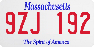 MA license plate 9ZJ192