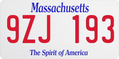 MA license plate 9ZJ193