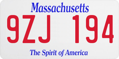 MA license plate 9ZJ194