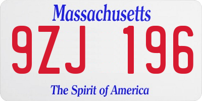 MA license plate 9ZJ196