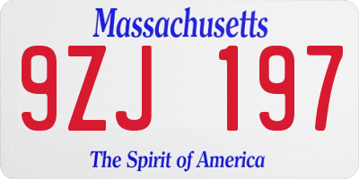MA license plate 9ZJ197