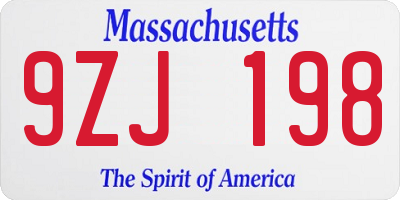 MA license plate 9ZJ198