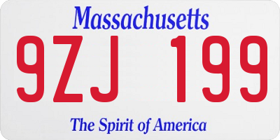 MA license plate 9ZJ199
