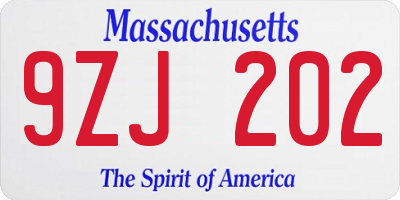 MA license plate 9ZJ202