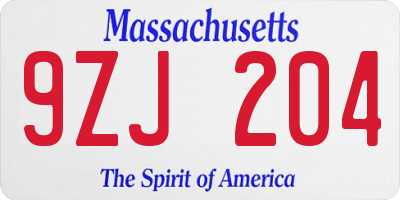 MA license plate 9ZJ204