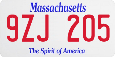 MA license plate 9ZJ205