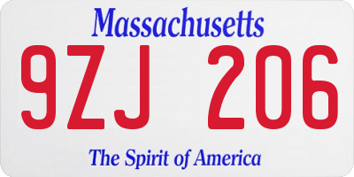 MA license plate 9ZJ206