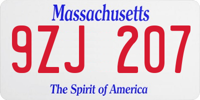 MA license plate 9ZJ207
