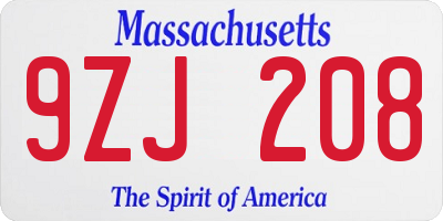 MA license plate 9ZJ208
