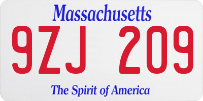 MA license plate 9ZJ209