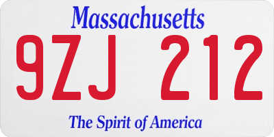 MA license plate 9ZJ212