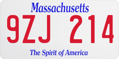 MA license plate 9ZJ214