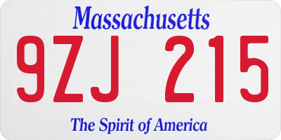 MA license plate 9ZJ215