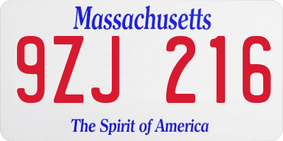MA license plate 9ZJ216
