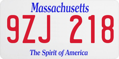 MA license plate 9ZJ218