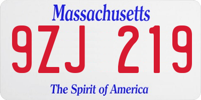 MA license plate 9ZJ219