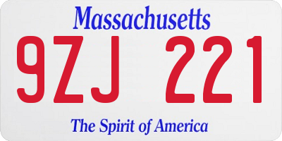 MA license plate 9ZJ221