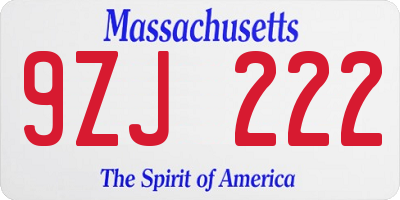 MA license plate 9ZJ222