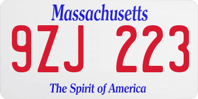 MA license plate 9ZJ223