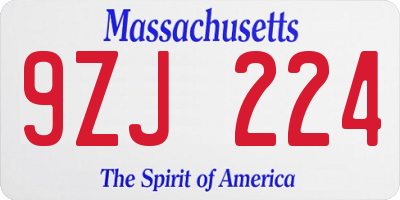 MA license plate 9ZJ224