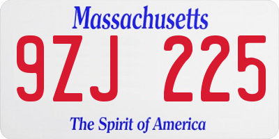 MA license plate 9ZJ225