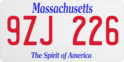 MA license plate 9ZJ226