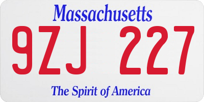 MA license plate 9ZJ227