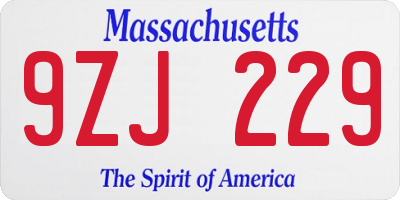 MA license plate 9ZJ229