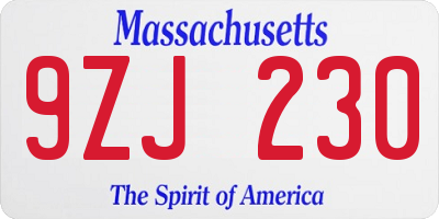 MA license plate 9ZJ230