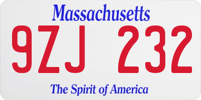 MA license plate 9ZJ232