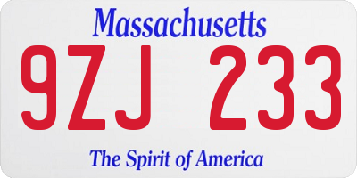 MA license plate 9ZJ233