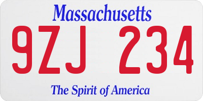 MA license plate 9ZJ234