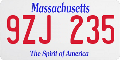 MA license plate 9ZJ235